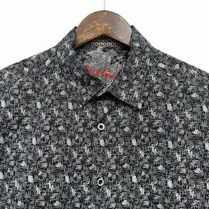 Robert Graham Mens Sz Medium Classic Fit Black/Gray Geometric Button Front Shirt